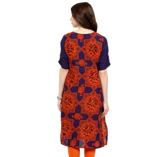 Pannkh Women's Blue Orange Dori  Kurti