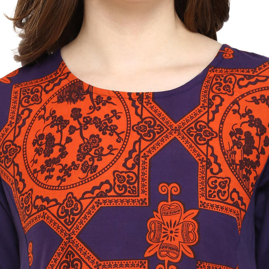 Pannkh Women's Blue Orange Dori  Kurti