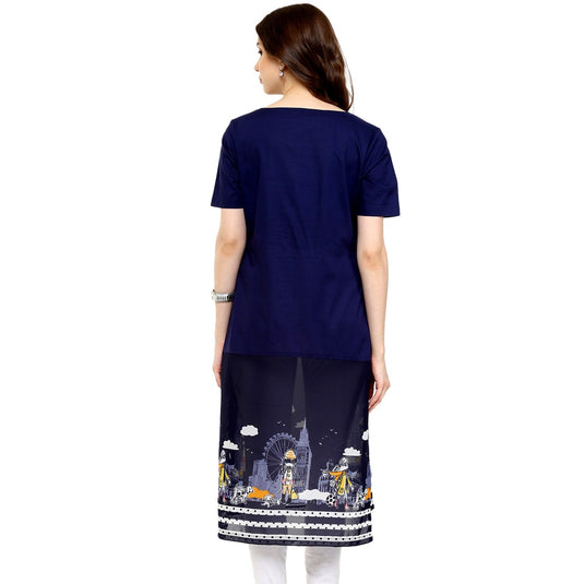 Pannkh Women's Navy Street Print Kurti