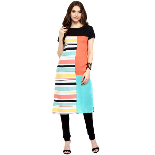 Pannkh Women's Multi Stripe Print Kurti