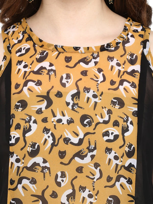 Pannkh Women's Cat Print Kurti