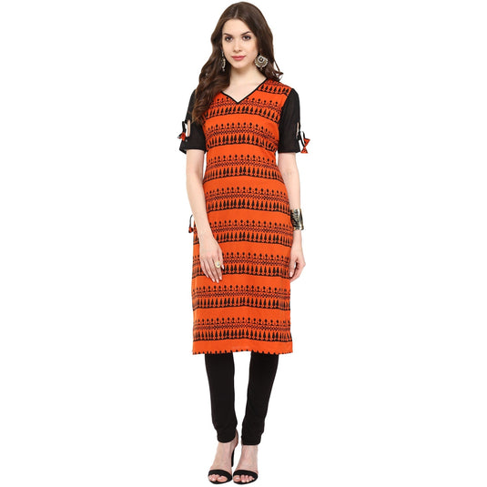 Pannkh Women's Border Window-Cut Printed Kurti