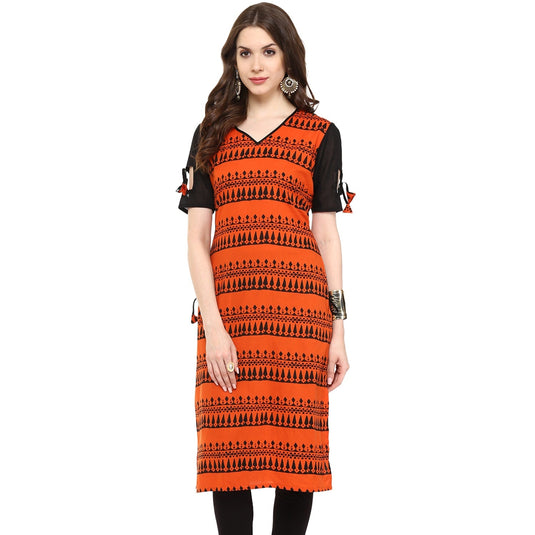 Pannkh Women's Border Window-Cut Printed Kurti