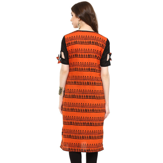 Pannkh Women's Border Window-Cut Printed Kurti