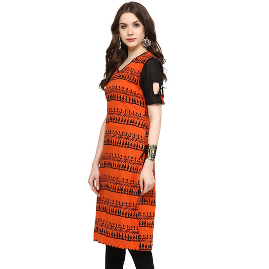 Pannkh Women's Border Window-Cut Printed Kurti