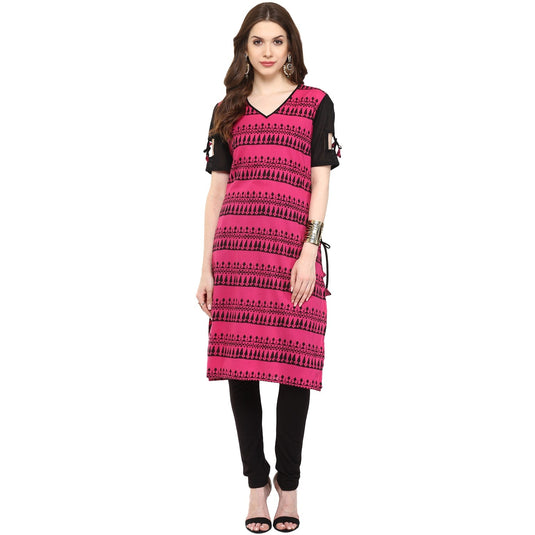 Pannkh Women's Border Window-Cut Printed Kurti