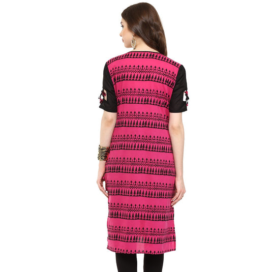 Pannkh Women's Border Window-Cut Printed Kurti