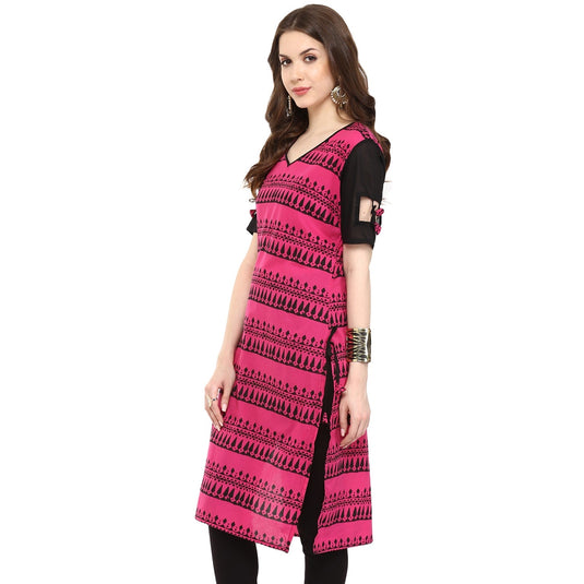 Pannkh Women's Border Window-Cut Printed Kurti