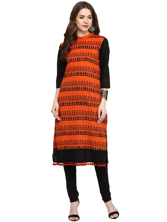 Block Print Kurti With Pom-Pom