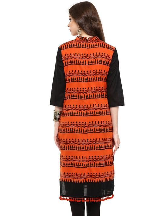 Block Print Kurti With Pom-Pom