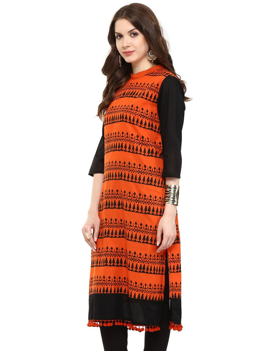 Block Print Kurti With Pom-Pom