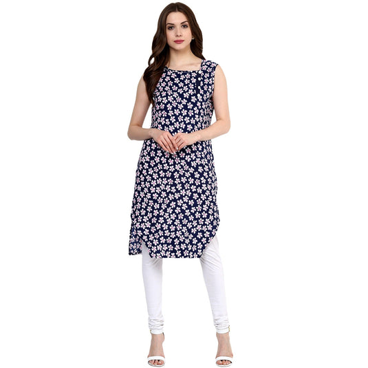 Pannkh Women's Navy Floral Printed Kurti