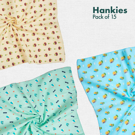 TBC! The Boss Collection! + Animalholic! + Travelicious! + Now You Sea Me! + Beach Please! Unisex Hankies, 100% Organic Cotton, Pack of 15