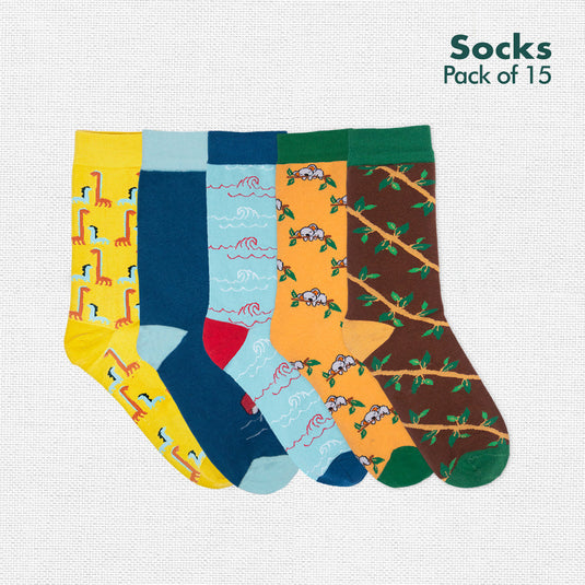 My Sock Drawer! Series 1! Unisex Socks, 100% Organic Cotton, Crew Length, Pack of 15 + Free Tin Box