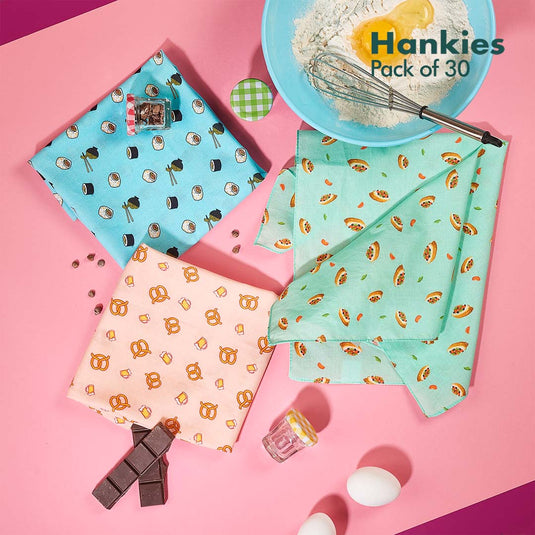 My Hanky Closet! Unisex Hankies, 100% Organic Cotton, Pack of 30 + Free Tin Box