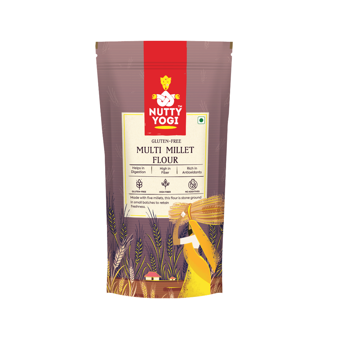 Nutty Yogi 5 Multi Millet Flour l Gluten & Grain-Free l Amaranth, Bajra, Foxtail Millet, Sorghum & Ragi Flour l Diet Food For Weight Loss l Mix In Atta To Make It Multigrain Atta - 800gm (Pack of 5)