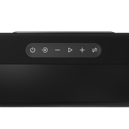 Portronics Sound Slick IV Bluetooth Soundbar with In-built woofer,120W with multi buttons on it. Black