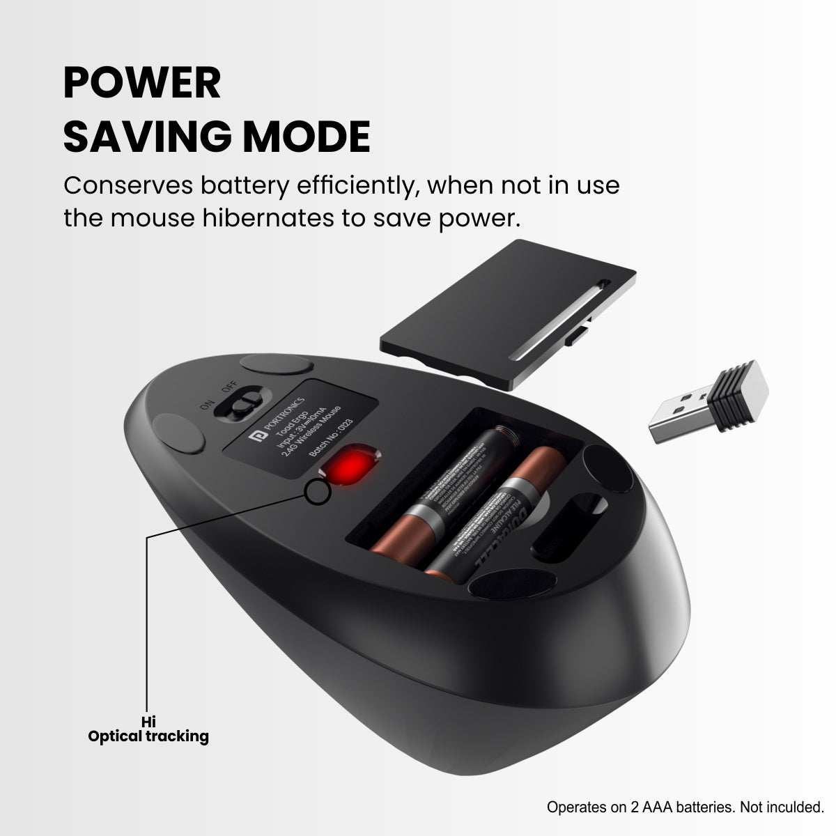 Black Portronics Toad Ergo Wireless ergonomic Mouse with power saving mode