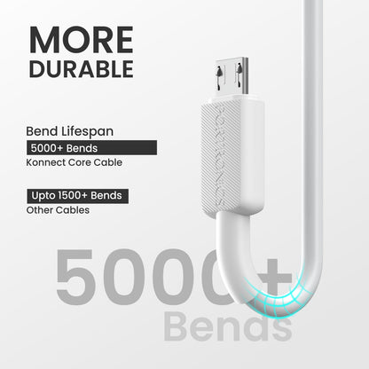 White Portronics Konnect Link 3 | 3-in-1 Multi Charging Cable 5000+ bends