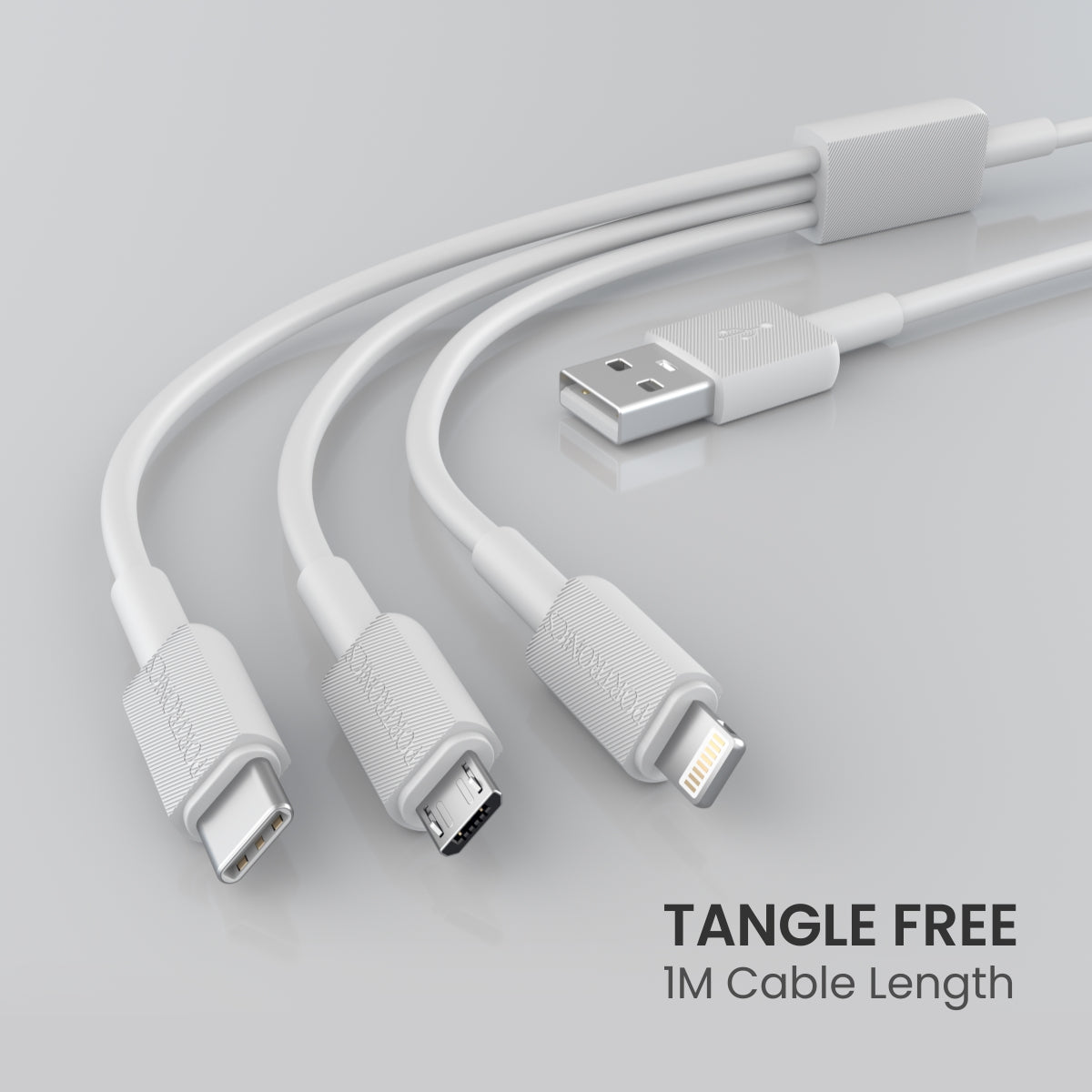 White tangle free charging and data transfer cable 