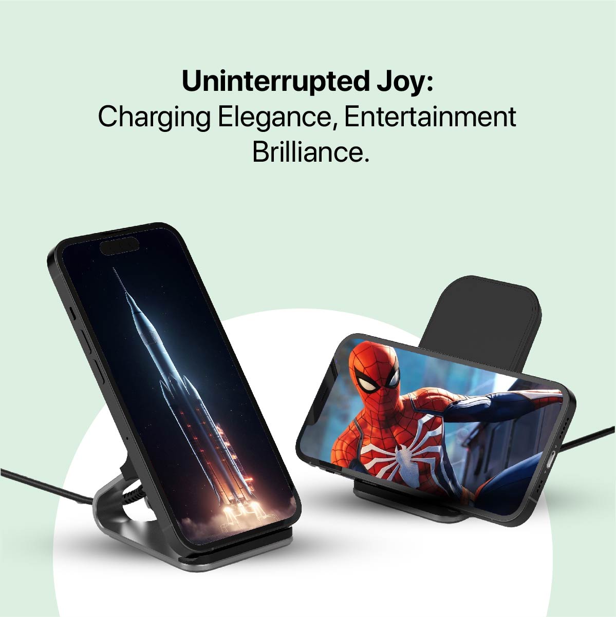 Portronics freedom 15 plus Black wireless charging pad with phone stand for uninterrupted entertainment