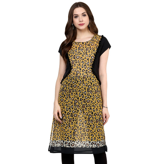 Pannkh Women's Animal Print Pom-Pom Kurti