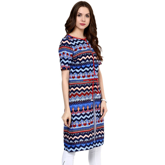 Pannkh Women's Astrix Print Kurti with Front Tie-Up