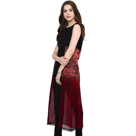 Pannkh Women's Abstract Print Ankle Length Kurti