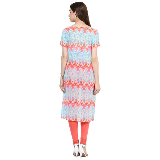 Pannkh Women's Neon Printed Curved Placket Kurti