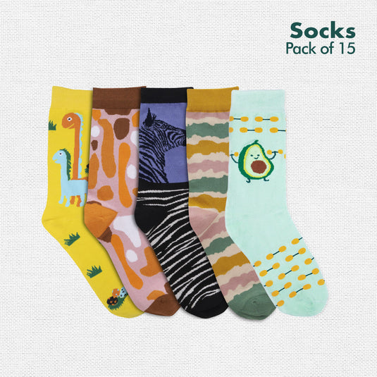 My Sock Drawer! Series 1! Unisex Socks, 100% Organic Cotton, Crew Length, Pack of 15 + Free Tin Box