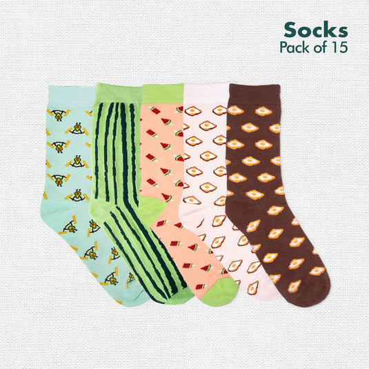 My Sock Drawer! Series 1! Unisex Socks, 100% Organic Cotton, Crew Length, Pack of 15 + Free Tin Box