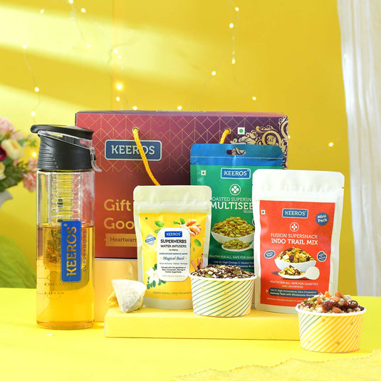 Keeros Healthy Bhai Dooj Gift Hampers with Tikka Pack | Perfect Bhai Dooj Gifts for your Beloved Brother in a Premium Box