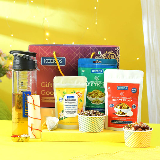 Keeros Healthy Bhai Dooj Gift Hampers with Tikka Pack | Perfect Bhai Dooj Gifts for your Beloved Brother in a Premium Box