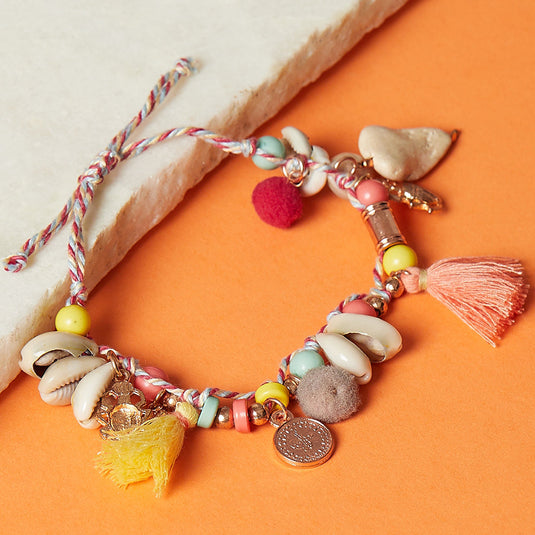 Charms,Tassel And Shell Bracelet