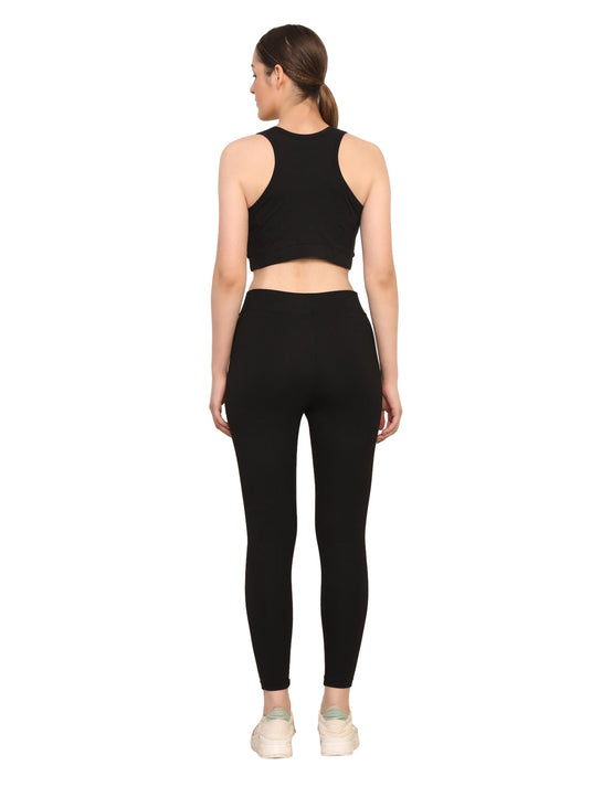 Yoga Pants High Waist Cotton Fabric Stretchable Black Gym Tights | Pack Of 1