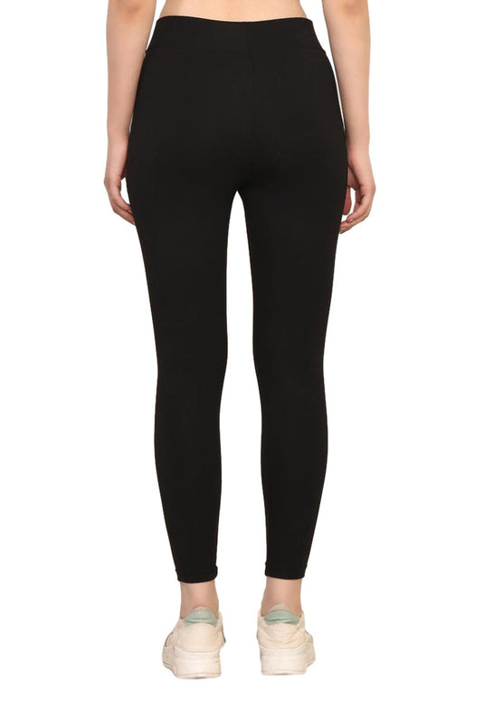 Yoga Pants High Waist Cotton Fabric Stretchable Black Gym Tights | Pack Of 1