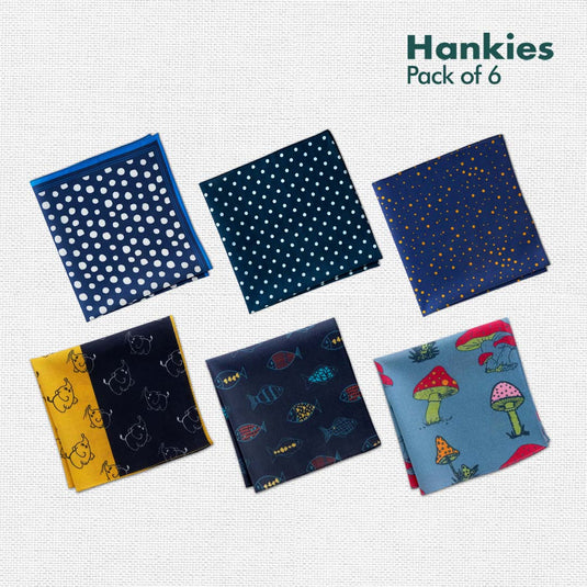 PDT! Polka Don't Tell! + TMI! Too Motif Information! Unisex Hankies, 100% Organic Cotton, Pack of 6