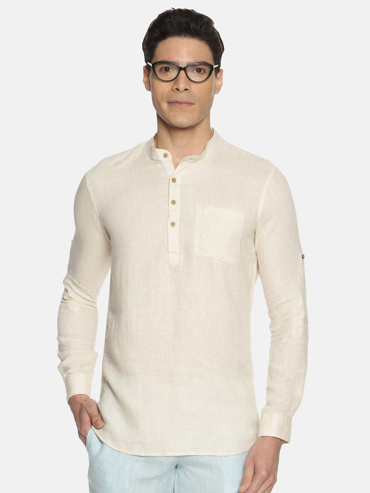 Ecentric Men Off-White Hemp Short Kurta