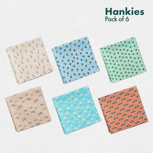 Travelicious! + Happy High! Men's Hankies, 100% Organic Cotton, Pack of 6