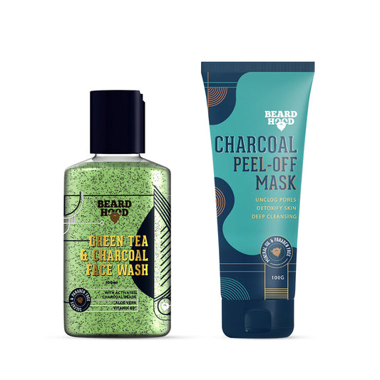 Green Tea Face Wash & Charcoal Peel Off Mask Combo