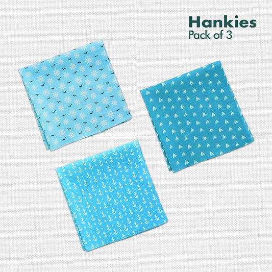 Now You Sea Me! Men's Hankies, 100% Organic Cotton, Pack of 3