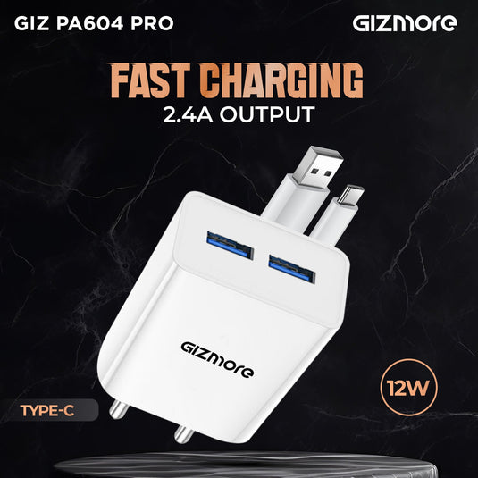 GIZMORE PA604M PRO 5V/2.4A Fast Charging Adapter with Inbuilt Micro USB cable