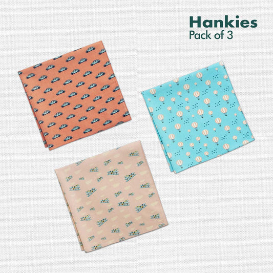 Travelicious! Men's Hankies, 100% Organic Cotton, Pack of 3