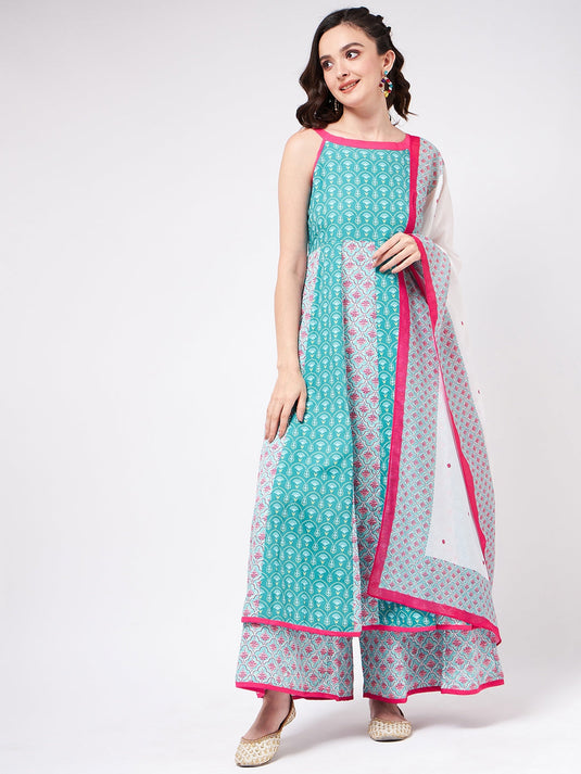 Jaipur Haat Kalidaar Kurta With Dupatta And Palazzo Pants