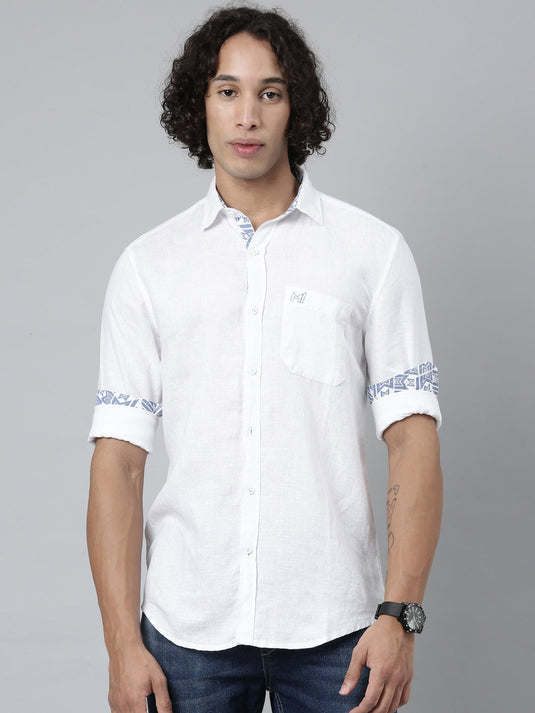 Ecentric-Mumbai Indians Official Men White Hemp Full Sleeves Shirt