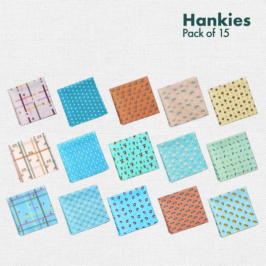 TBC! The Boss Collection! + Animalholic! + Travelicious! + Now You Sea Me! + Beach Please! Unisex Hankies, 100% Organic Cotton, Pack of 15