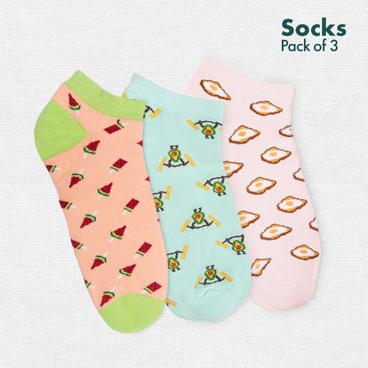 Foodgasm Series 1! Unisex Socks, 100% Organic Cotton, Ankle Length, Pack of 3