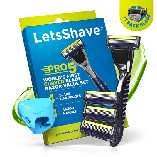 LetsShave Pro 5 Value Set for Men - 5 Blade Shaving Razor for Men, with 4 Cartridges & Travel Razor Cap