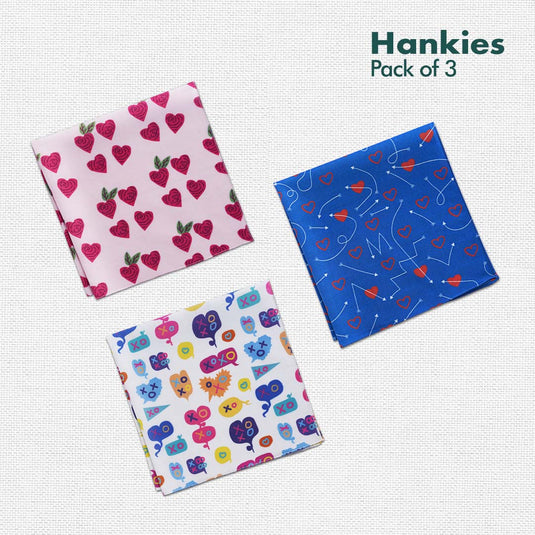 Heart-on! Unisex Hankies, 100% Organic Cotton, Pack of 3