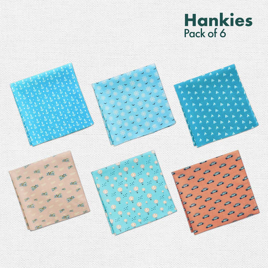 Travelicious! + Now You Sea Me! Unisex Hankies, 100% Organic Cotton, Pack of 6